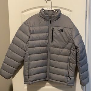 Gray North Face puffer jacket